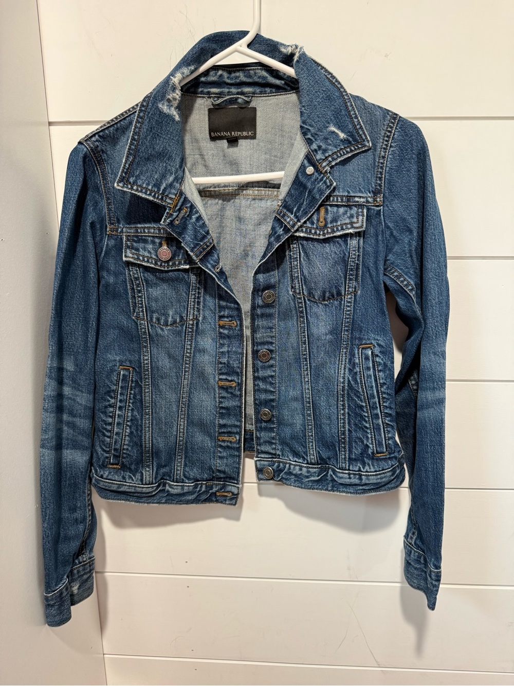 Banana Republic Distressed Blue Denim Jacket